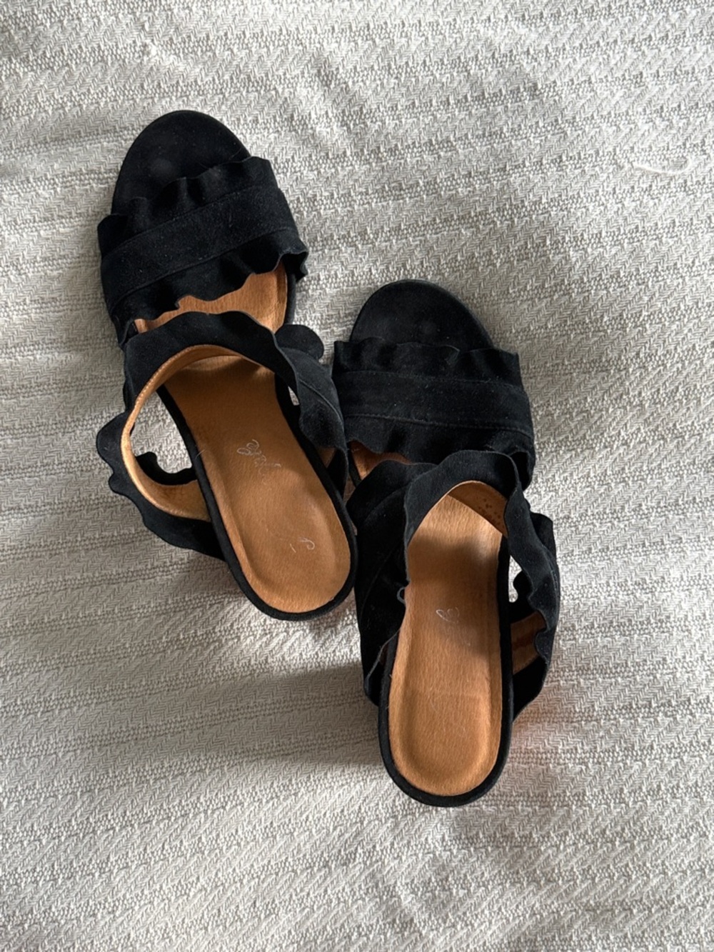 Free People Black Suede Ruffle Block Heel Sandals - Picture 3 of 3